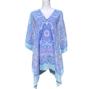 NWT J. McLaughlin Redondo Linen Blue Lavender Mandala V-neck Cover Up Poncho